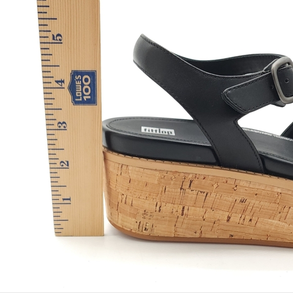 FitFlop Eloise Wedge Sandals Women's Black Leather Cork-Wrap Back-Strap Size 10 - Picture 8 of 9